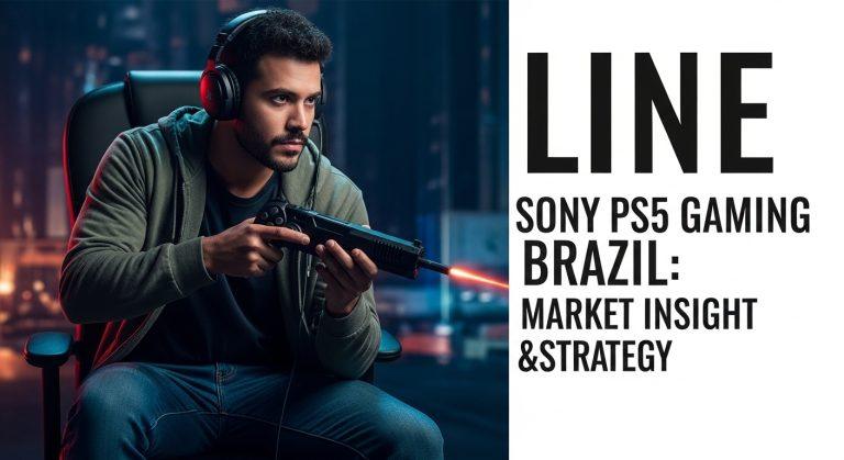 Brazilian gamer with PS5 in a cozy living room, Brazilian flag-inspired backdrop.