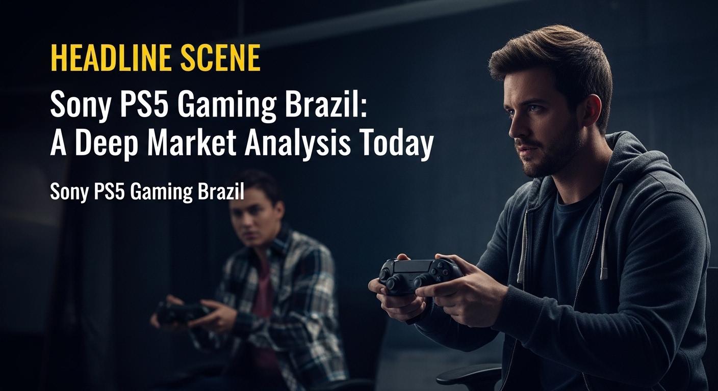 Brazilian gamers gathered around a PS5 in a busy gaming cafe, showcasing Brazil's growing PlayStation scene.