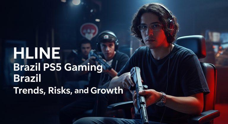 Brazilian gamer with PS5 console in a stylish living room