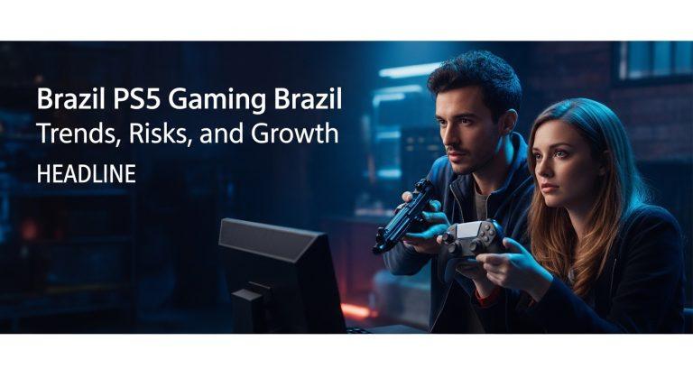 Brazilian gamer with PS5 console in a stylish living room