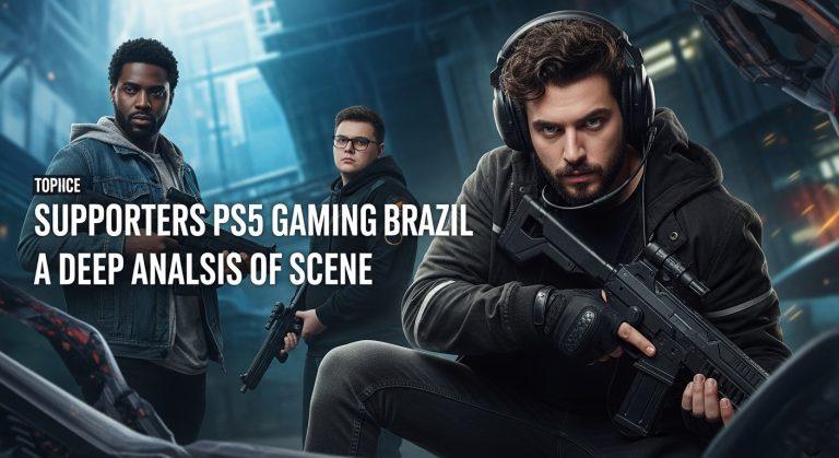 Brazilian PS5 gaming community setup with consoles and streaming gear in a colorful, patriotic palette.