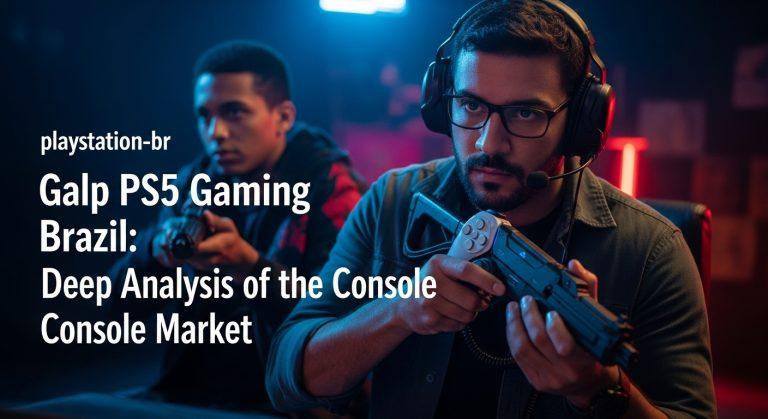 Editorial illustration of PS5 gaming market dynamics in Brazil.