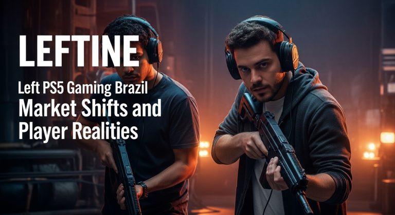 Brazilian PS5 gaming setup in a vibrant living room with neon lighting and a console