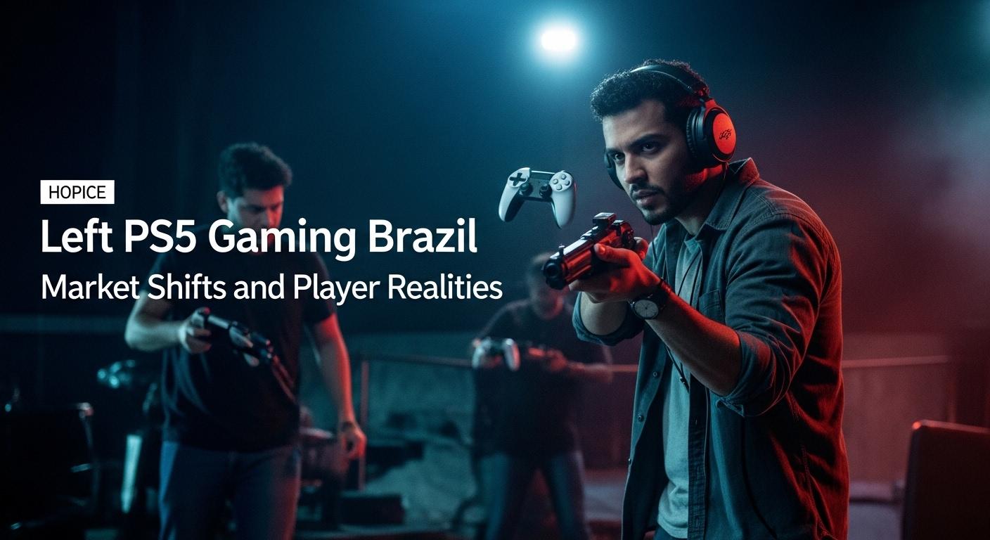 Brazilian PS5 gaming setup in a vibrant living room with neon lighting and a console