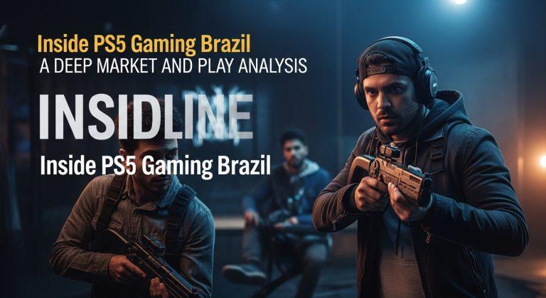 Brazilian PS5 gamer in living room with PS5 interface