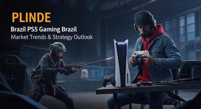 PlayStation 5 with Brazilian flag and market analytics