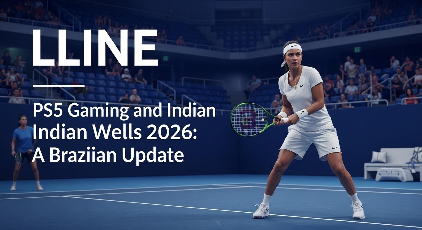 PlayStation 5 console with tennis court and Indian Wells branding in a Brazil-focused setting