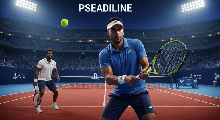 PlayStation 5 console with tennis court and Indian Wells branding in a Brazil-focused setting
