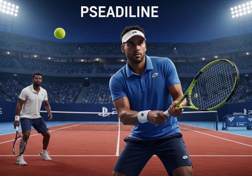 PlayStation 5 console with tennis court and Indian Wells branding in a Brazil-focused setting