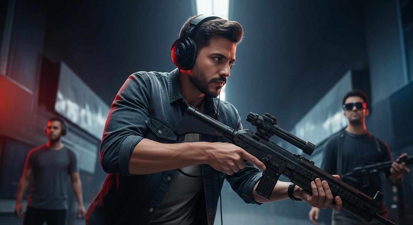 PS5 console beside tax documents and calculator, illustrating tax season impact on gaming in Brazil.