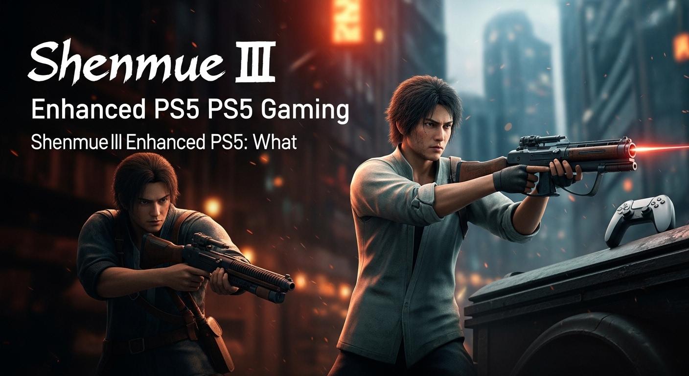 Brazilian gamer considering Shenmue III on PS5 with neon cityscape in the background.